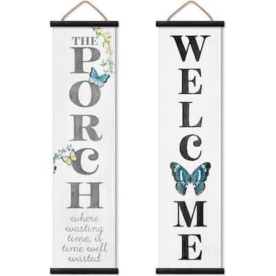 The Porch Welcome Reversible Indoor/Outdoor Vinyl Porch Sign 44.5” by 11” Manufactured in the USA Durable Easily Wipes Clean