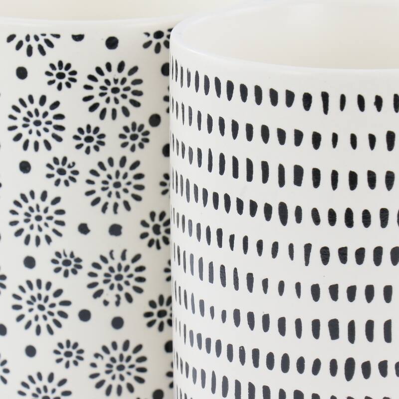4 Piece 19 Ounce Stoneware Assorted Designs Mug Set in White