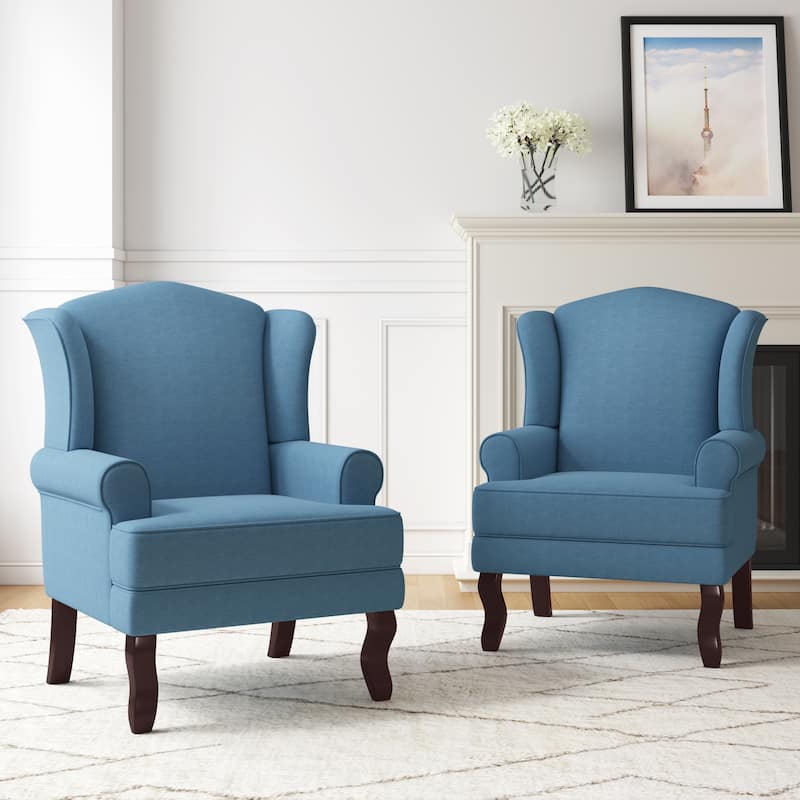 2 Set Traditional Wingback Accent Chairs Upholstered Armchair - Sky Blue