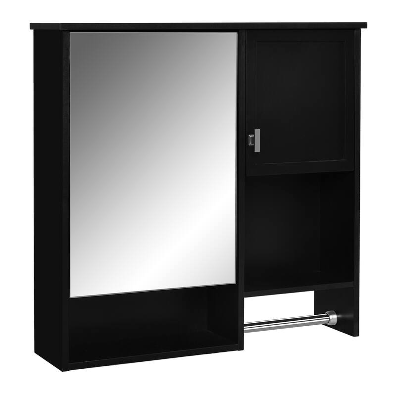 29" x 28" Over The Toilet Bathroom Storage Cabinet with Towel Bar Wall Mirror Cabinet with Closed Cupboard and Open Shelf