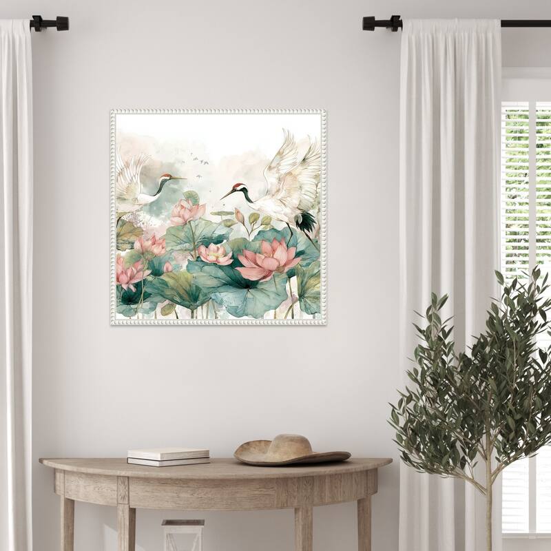 Crane and Lotus Dance by Tradelink inhouse artist Framed Canvas Wall Art Print
