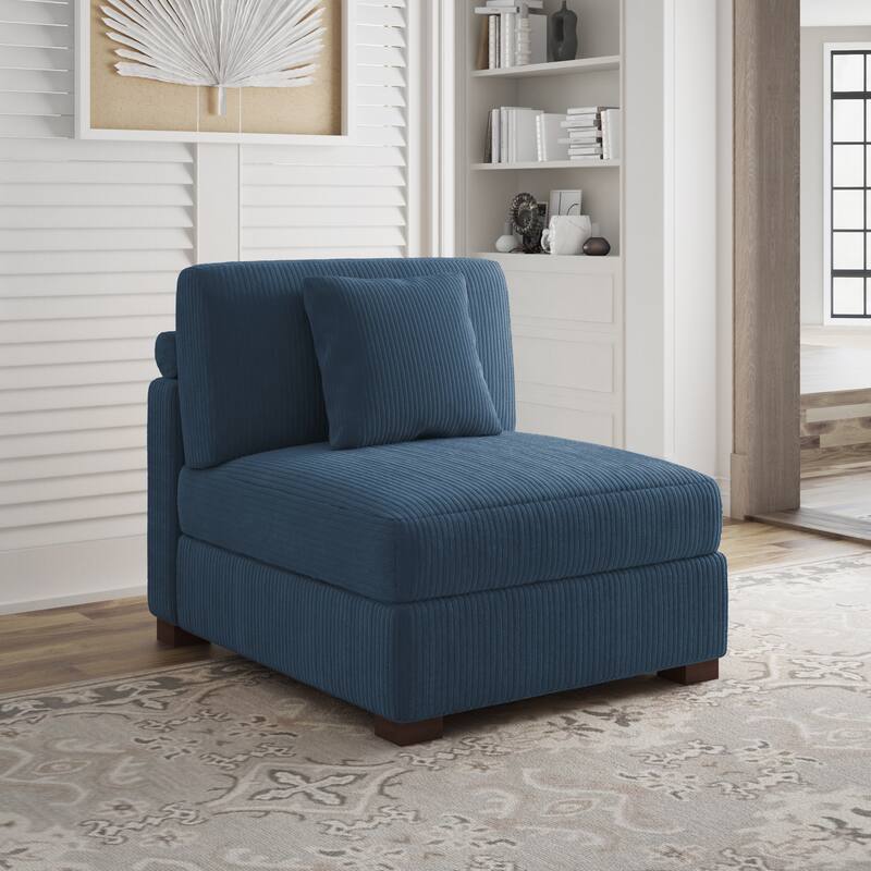 Corduroy Couch Modular Sectional Sofa with Pillows - Armless - Navy