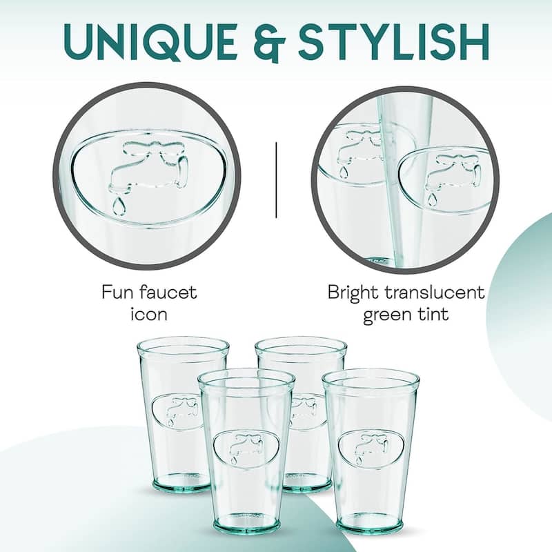 Amici Home Set of 4 Water Tap Collection Drinking Glassees - 16 oz