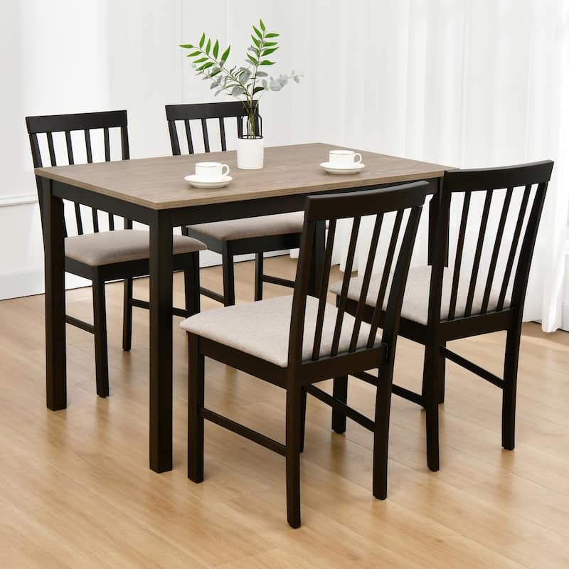 5-Piece Farmhouse Wooden Dining Room Set (1 Table+ 4 Slat Back Chairs)