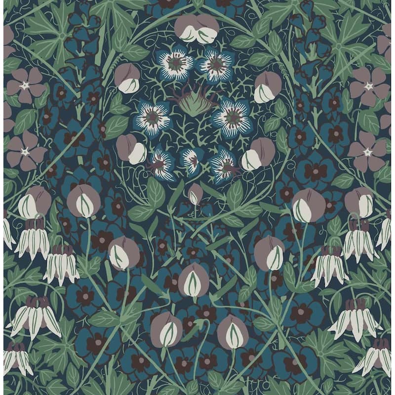 NextWall Tulip Garden Peel and Stick Wallpaper - 20.5 in. W x 18 ft. L - Deep Ocean & Purple Haze