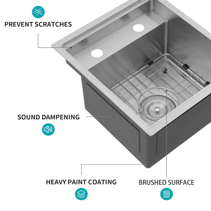 15" Undermount 16 Gauge Single Bowl Kitchen Sink in Brushed Nickel with Folding Faucet - 15'' x 17'' x 9''