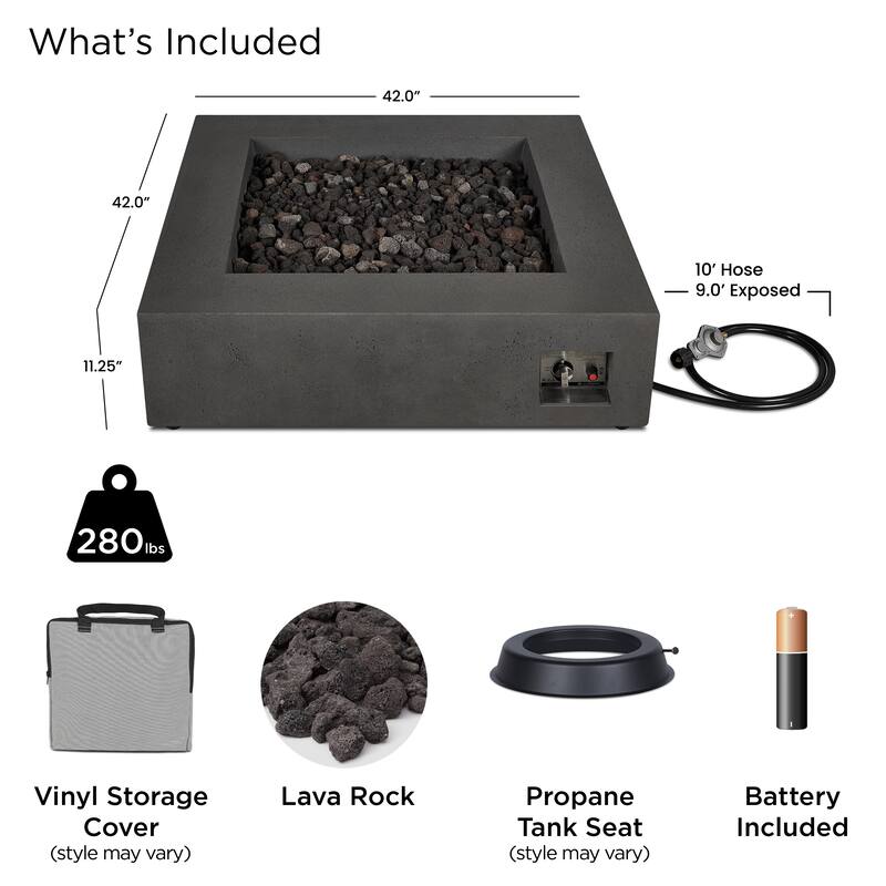 Emery 42.5" Square Propane Fire Table in Carbon