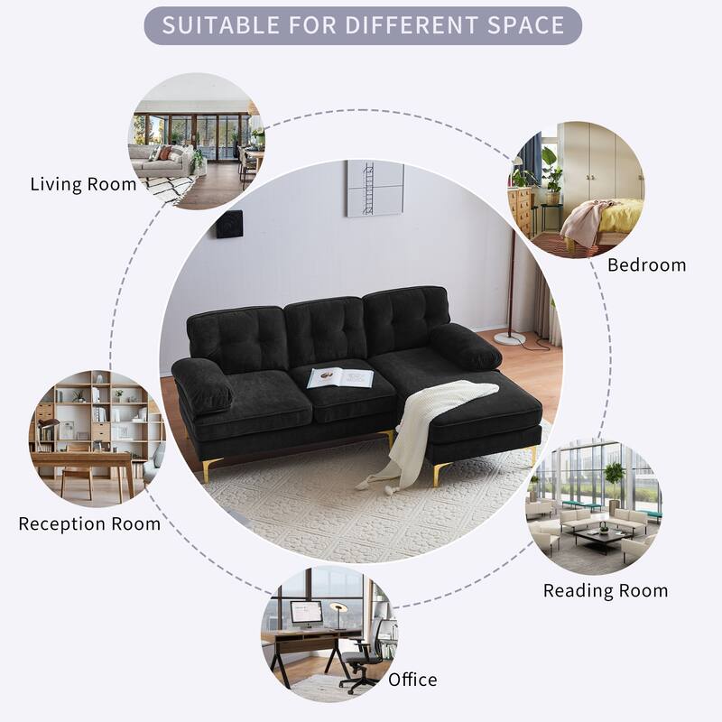 Velvet Sectional Sofas Couches with Pillow Top Arms and Upholstered Backrest, Modern L-Shaped Couches with Metal Legs