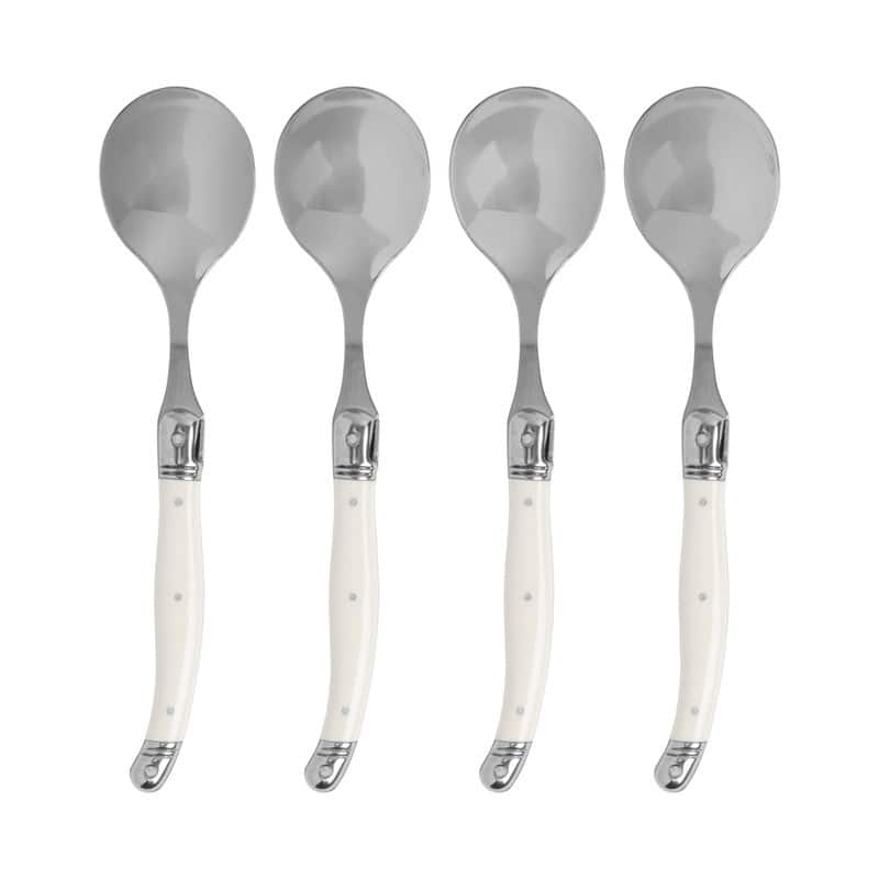 French Home, Set of 4, Laguiole Soup Spoons with Faux Ivory Handles