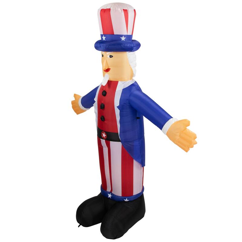 Inflatable White Red Lighted Standing Uncle Sam Outdoor Decor, 70-Inch