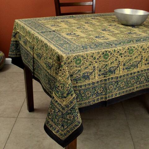 Royal Elephant Batik Cotton Block Print Tablecloth Rectangle