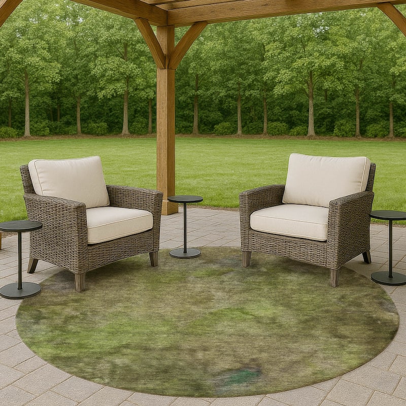 Machine Washable Indoor/ Outdoor Abstract Contemporary Chantille Rug - Olive - 8' x 8'
