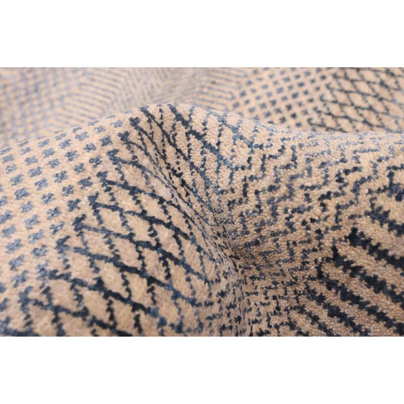 ECARPETGALLERY Hand-knotted Finest Silk Shadow Navy, Taupe Silk, Wool Rug - 8'2 x 10'3