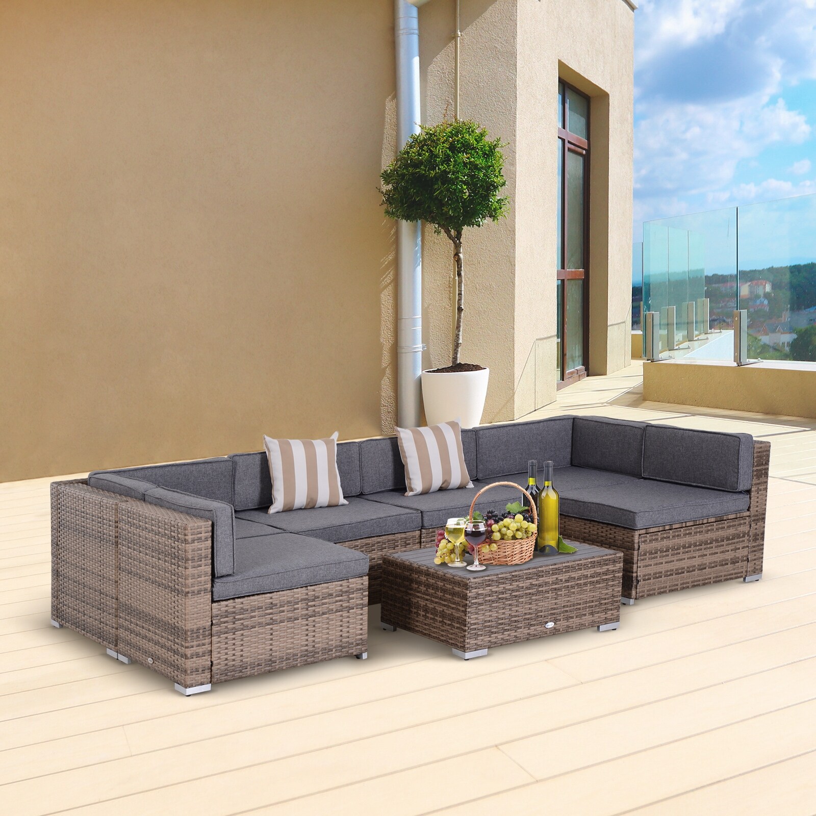 Outsunny 7 piece modern online rattan wicker