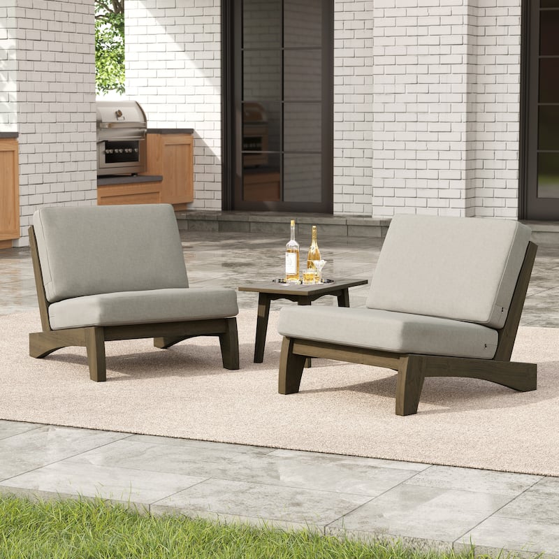 3-piece Outdoor Patio Teak Wood Club Chairs with Side Table - Light Camel-NaturalFrame