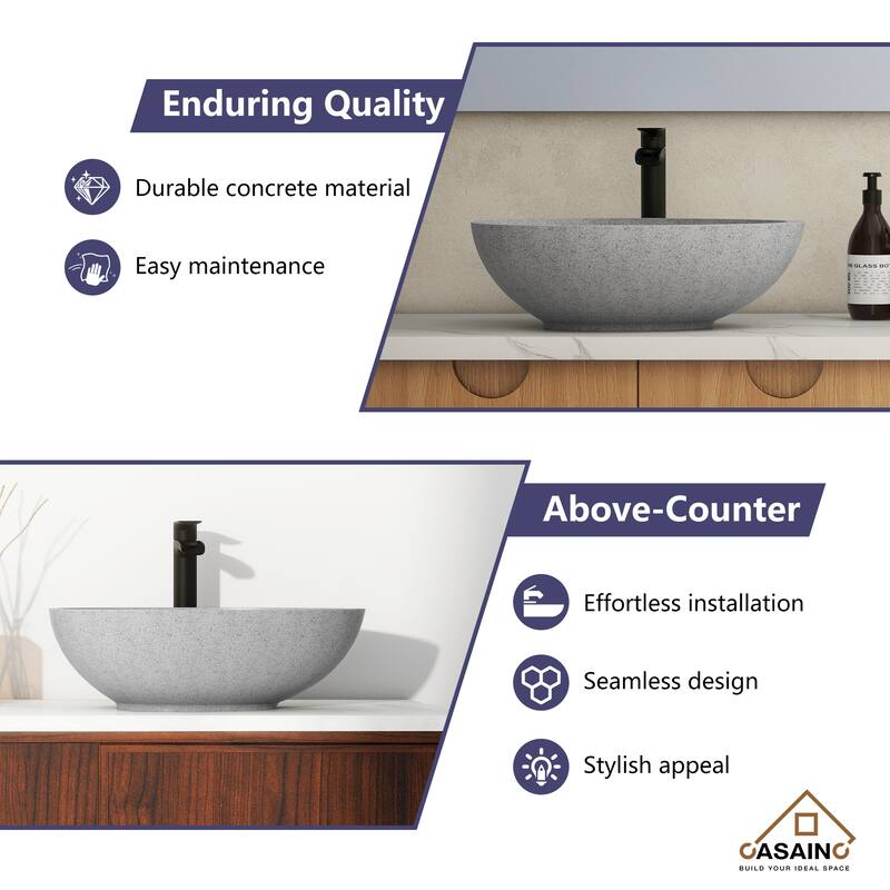 CASAINC Concrete Egg-Shaped Bathroom Sink Vessel Sink Art Basin with the Same Color Drainer