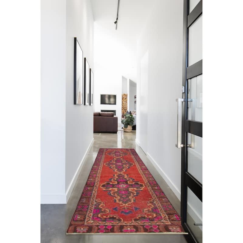 ECARPETGALLERY Hand-knotted Melis Vintage Red Wool Rug - 2'11 x 9'7