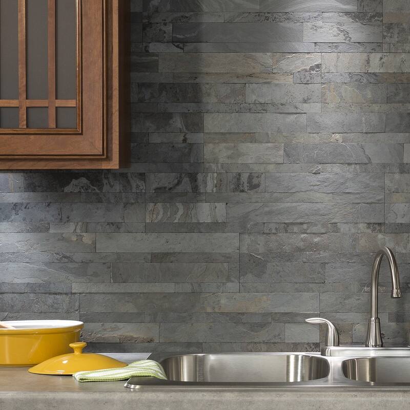 Aspect Iron Slate Peel and Stick Stone Backsplash 15 sq. ft. Kit