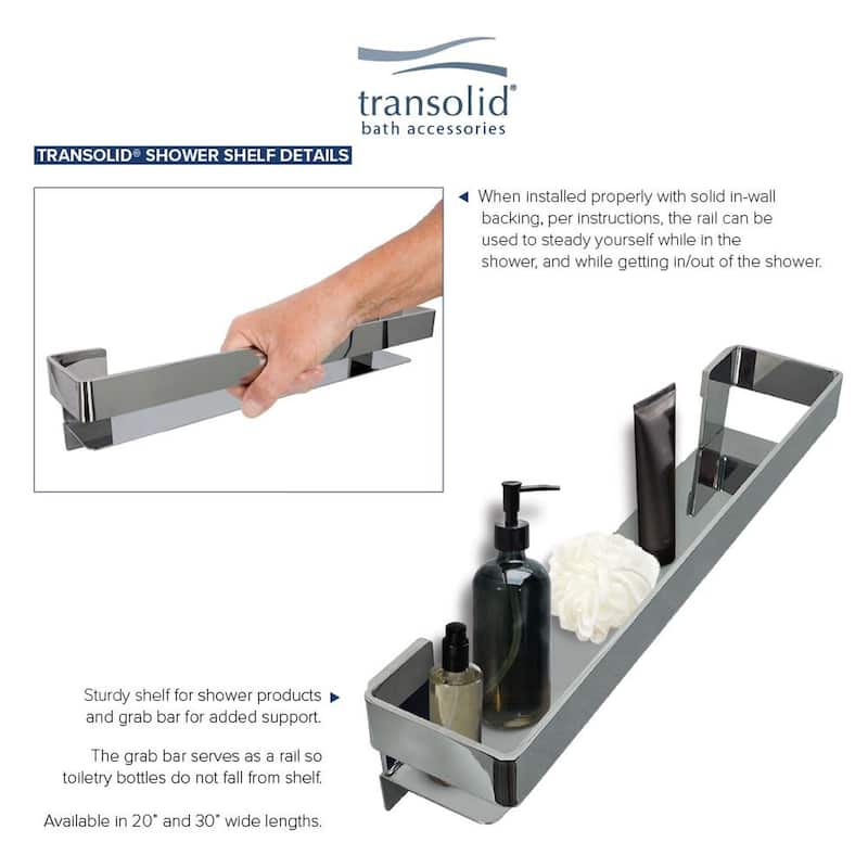 Transolid K-J30-SSC Shower Shelf Kit 30-in Jocelyn Grab Bar Shelf and 2 Corner shelves - 30x4x3