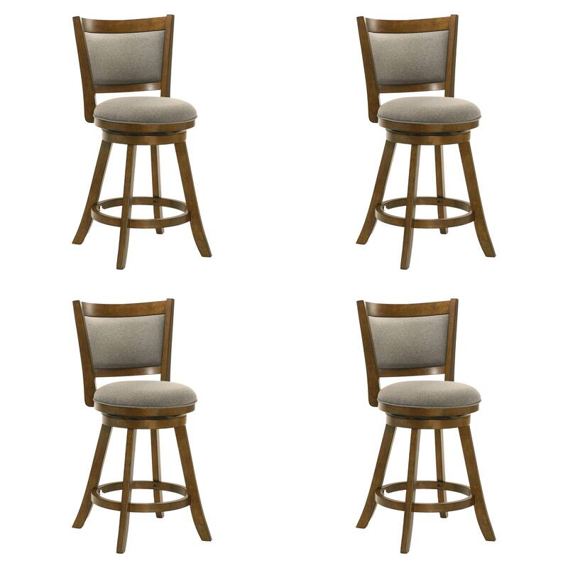 Aiden Modern Farmhouse Swivel Wood Counter Height Kitchen Bar Stool in Sepia Brown Finish with Fabric Upholstered Seat - Set of 4 - Gray - Counter Height