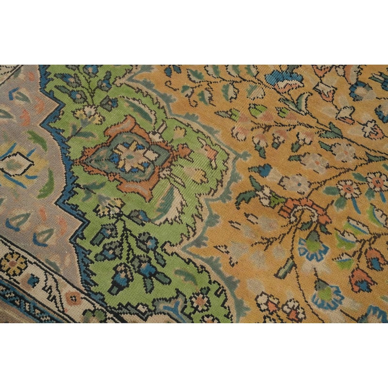 Hand Knotted Oriental 100% Wool Carpet Traditional Floral Oranges & Rust Tabriz Area Rug - 12' 7'' X 9' 10''