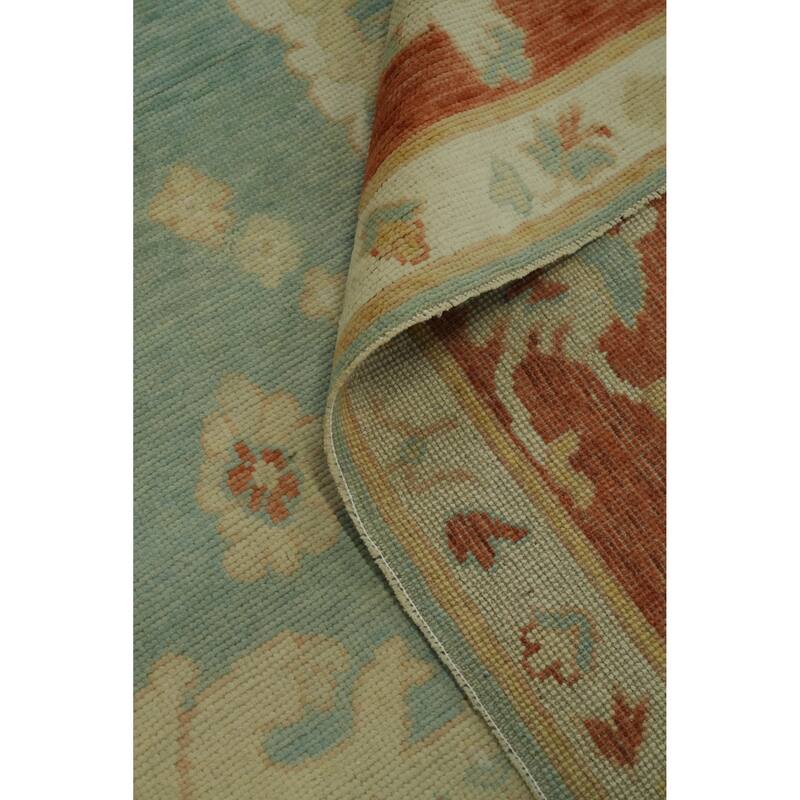 Vegetable Dye Wool Oushak Turkish Area Rug, Floral Geometric Carpet - 11' 11'' X 9' 0''