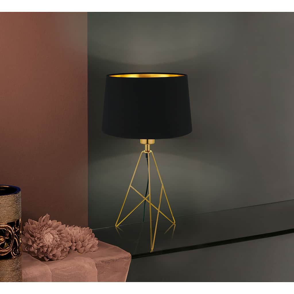 Eglo Camporale 1-Light Gold Table Lamp with Black Exterior Gold Interior Fabric