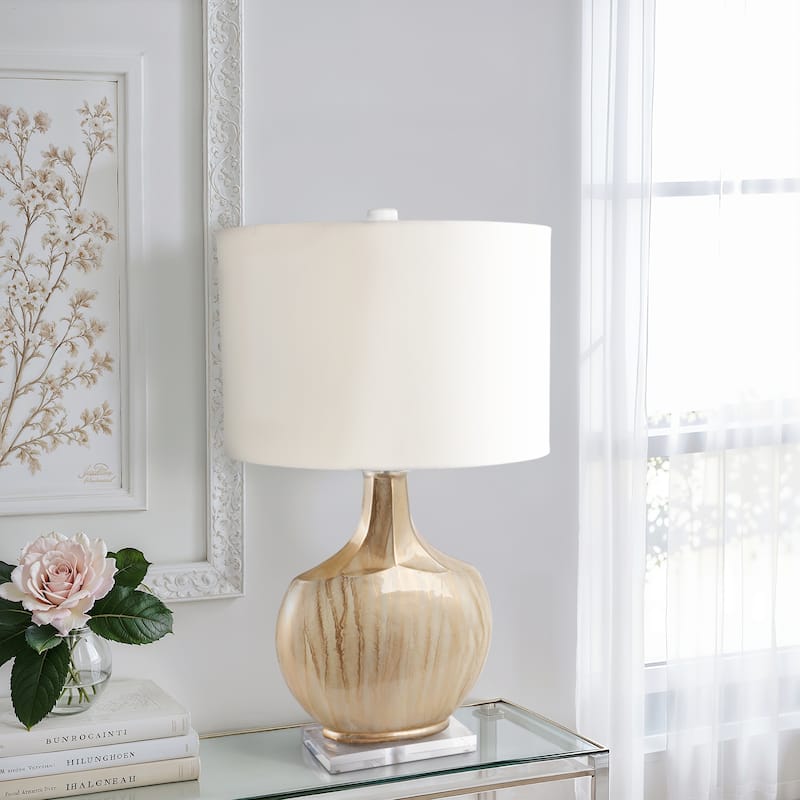 Glass Metal Table Lamp Handfinished with Linen Shade - 32" Gold - 18" x 18" x 32" - Gold/ Metallic - 18" x 18" x 32"