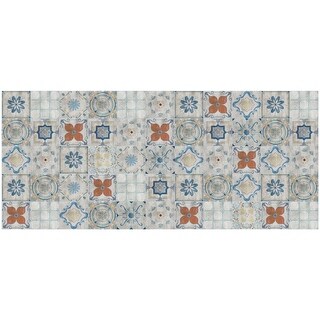 2' X 4' Gray Blue And Rust Mosaic Tile Printed Vinyl Area Rug With UV ...