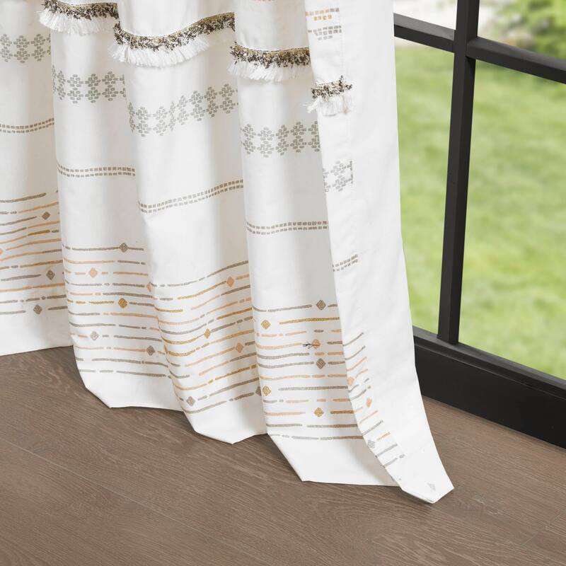 INK+IVY Nea Natural Cotton Printed Window Panel with tassel trim and Lining