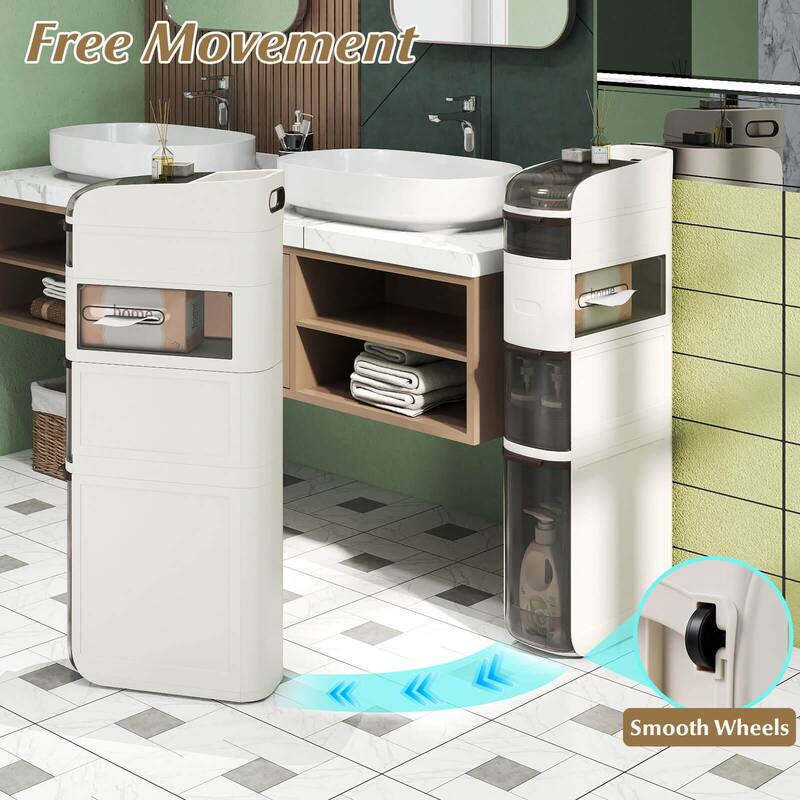 Costway 5-Tier Narrow Bathroom Storage Cabinet with Drawers Tissue Box - See Details