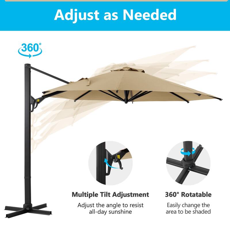 11 FT Cantilever Patio Umbrella, Round Outdoor Offset Umbrella with 360° Rotation & Tilt Adjustment without Base