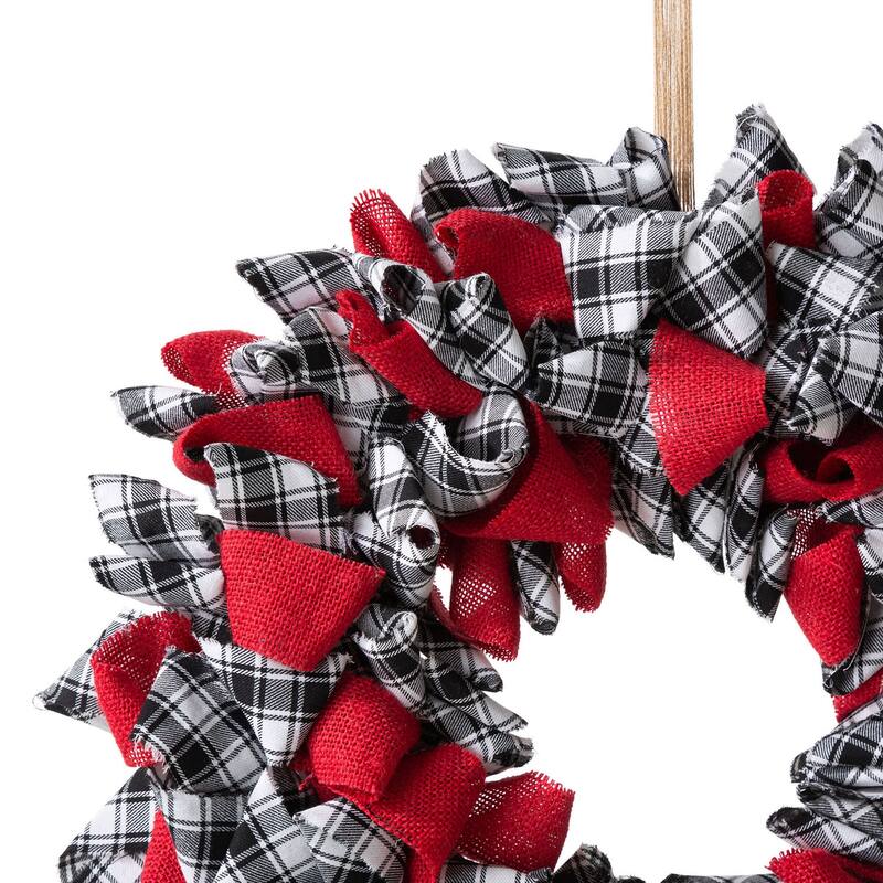 Glitzhome Christmas Patriotic Plaid Fabric Decorative Wreath