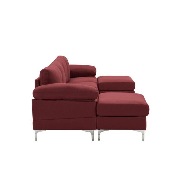 Sectional Sofa Red Linen Fabric