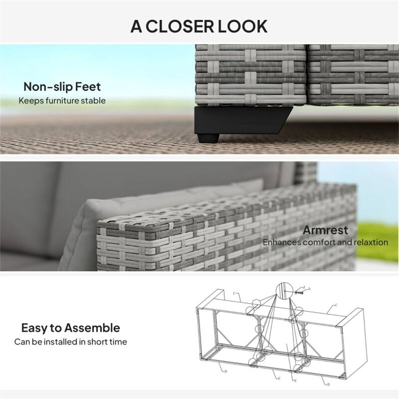 3-Seater Outdoor Rattan Sofa PE Wicker Galvanized Steel Frame Patio Deck Garden Couch with Cushions and Pillows