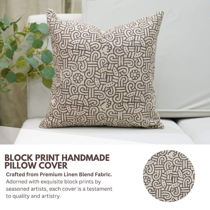 Fabdivine Linen Cushion Cover Floral Throw Handmade Purple Pillow Case for Couch Office Guest Bedroom Farmhouse, Pushaplata
