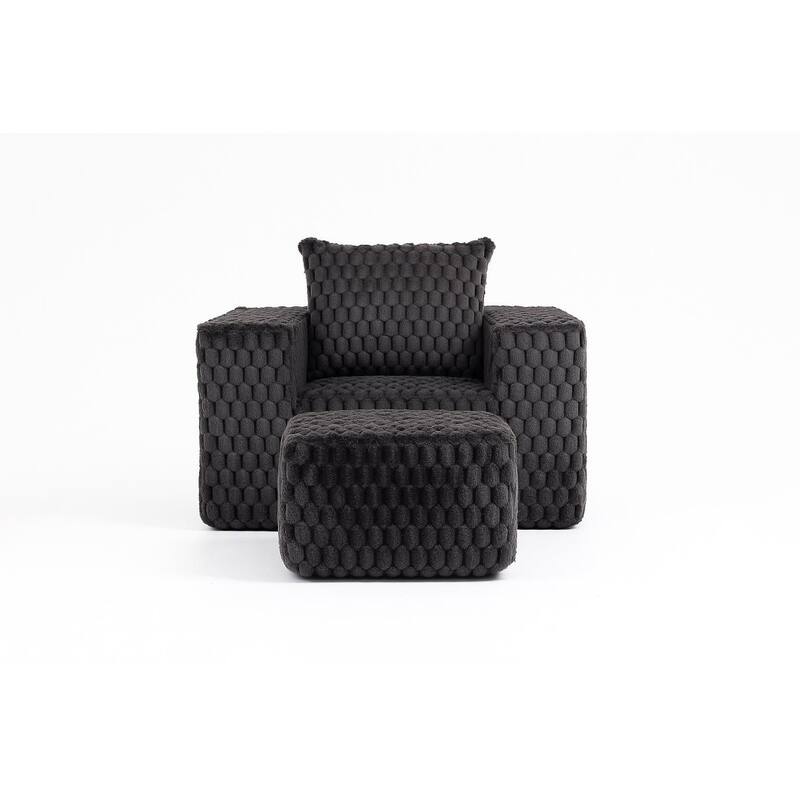 GDFStudio - Lingge Corduroy Compression Sofa with Ottoman- Modern White Lounge Seating for Cozy Living Spaces