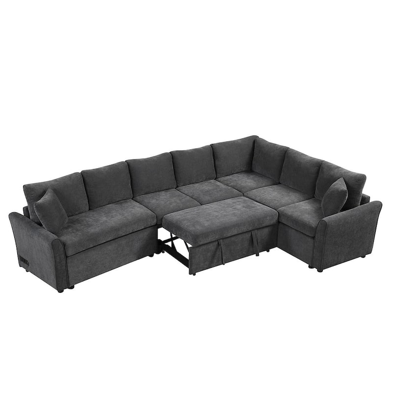 L-shaped Sofa Convertible Sofa Bed, Living Room Spacious Space Pull Out Sofa Sleeper