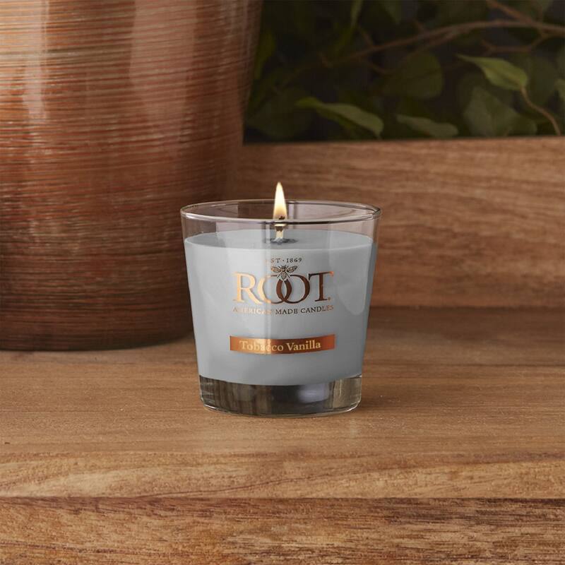 Root Candles Tobacco Vanilla Scented 6.3 oz Small Veriglass Jar