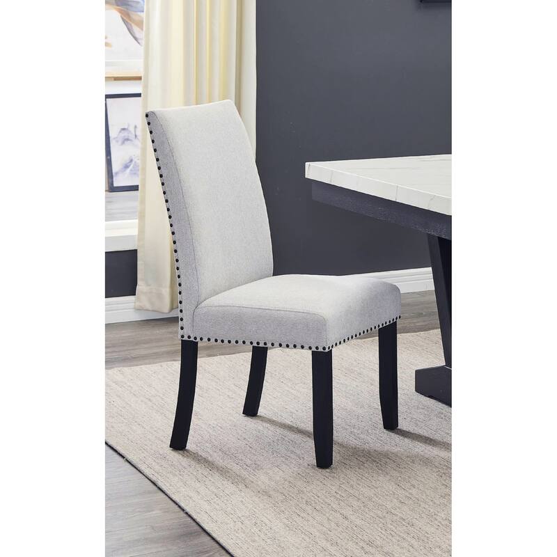 Modern Look 2pc Light Gray Finish Side Chair Fabric Full Back Upholstered Seat Nailhead Trim Accent Dining Room Wooden F