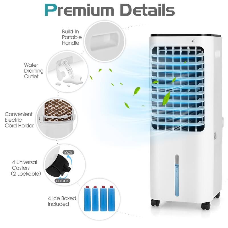 Costway 4-in-1 Portable Evaporative Air Cooler 12L Water Tank 4 Ice