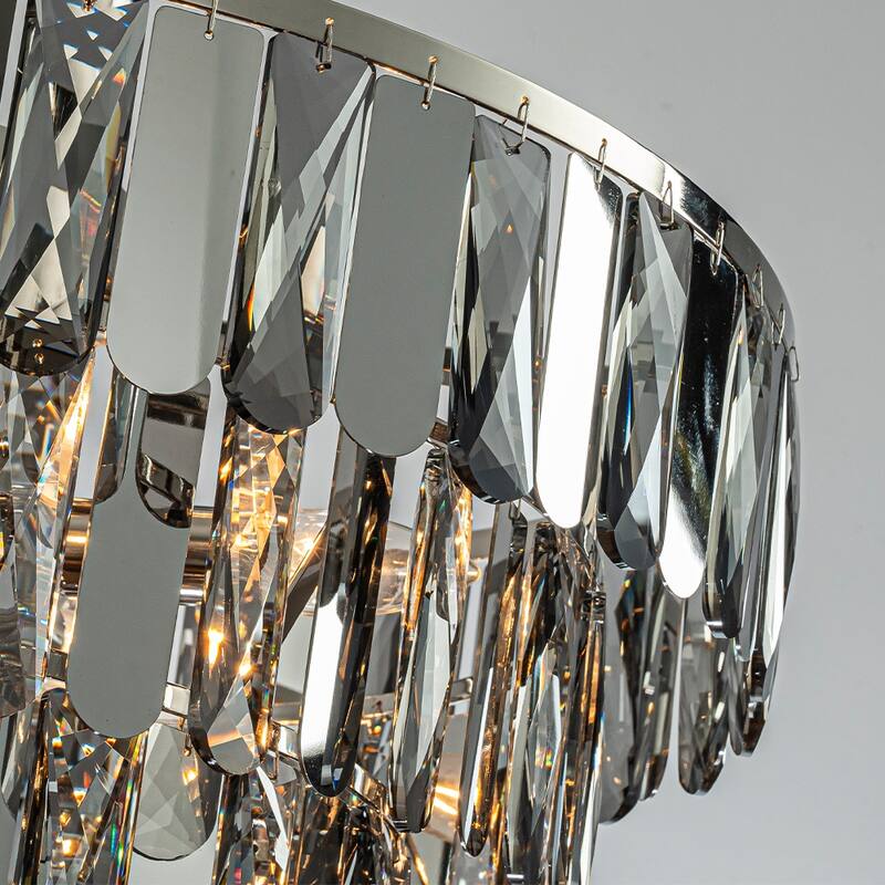 Dimmable Smoked Crystal Flush Mount Ceiling Light Round with Polished Nickel Finish and Stainless Steel Accents for Dining Room