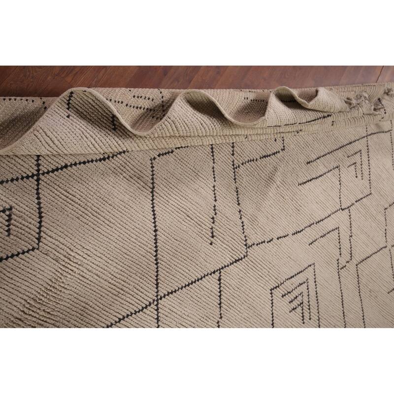 All-Over Ivory Moroccan Modern Area Rug Hand-Knotted Wool Carpet - 6'10"x 10'8"