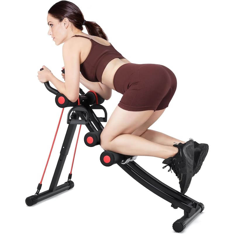 Ab Trainer Workout Equipment Ab Machine Exercise Abdominal Foldable - Black & Red