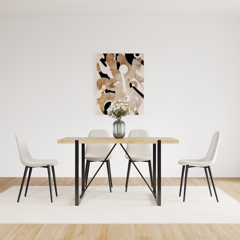 55" MDF Dining Table and Modern Dining Chair Set of 4, Metal Base & Legs, Dining Room Table and Linen Chairs