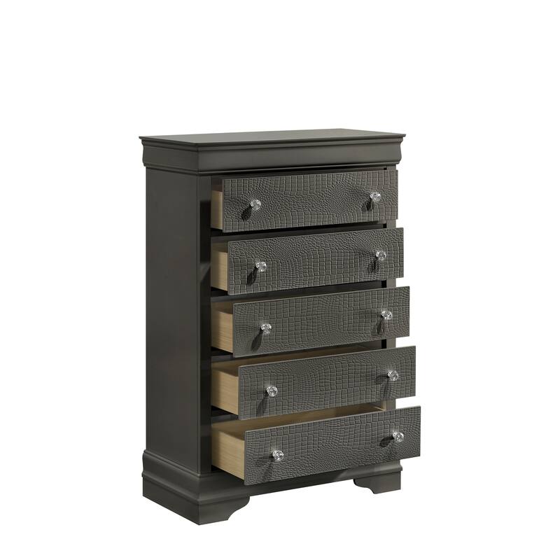 Blaze 4PC/5PC Bedroom Set - Modern Elegance with Tufted LED Bed, Velvet-Lined Drawers, and Textured Detailing