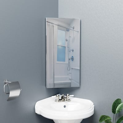 Corner Medicine Cabinet Infinity Stainless Steel 23.6" x 11.8" with Mirror Triple Shelf Opens Left to Right