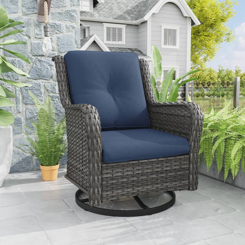 Cozywor Brown Wicker Patio Swivel Rocking Chair