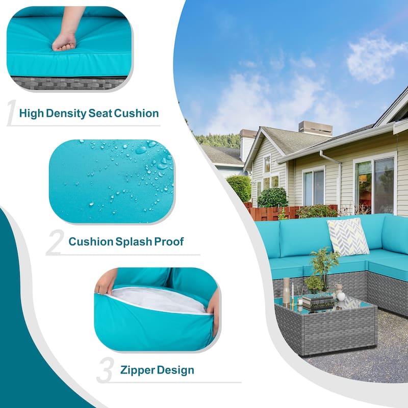 8-Piece Outdoor Patio Wicker Conversation Set with Fire Pit Table, Sectional Sofa & Cushions - N/A