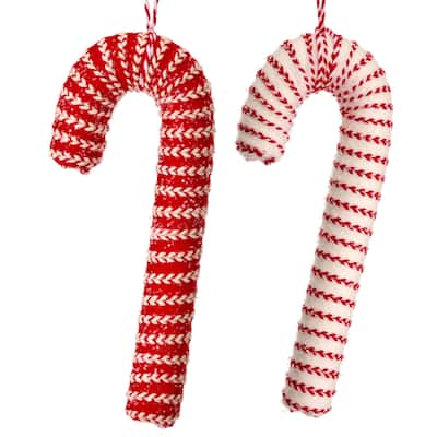 7" Peppermint Ribbon Candy Cane Ornament Set Of 12
